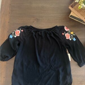 Old Navy Black Blouse with Floral Embroidery